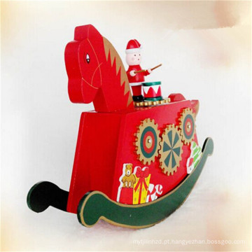 venda quente cor vermelha presente de natal caixa de música cavalo de madeira